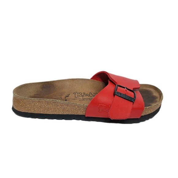 Birkenstock Madrid Womens Size 7 Sandal Red Black Buckle Slide Adjustable Birkis - Picture 5 of 9